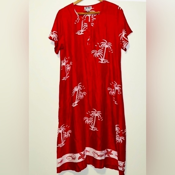 Vintage kiran modes rayon INDIA palm Tree tropical Maxi Dress size L - Picture 1 of 5